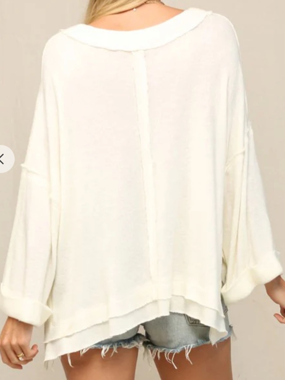 Kye Mi Loose Fit Relaxed Boho Frayed Edges Sweater SZ Large in Ivory - Picture 3 of 9